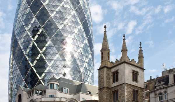 30 st mary axe  swiss re building  and st andrew undershaft church